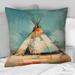 Designart "Turquoise Beige Native Tipi Whispers Of Spirit" Native American Printed Throw Pillow