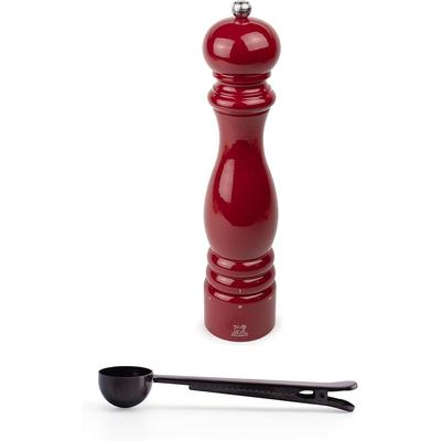 Peugeot Paris u'Select 12-inch Pepper Mill Gift Set, Passion Red - With Stainless Steel Spice Scoop/Bag Clip