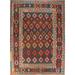 Geometric Trellis Kilim Oriental Area Rug Hand-Woven Wool Carpet - 10'5"x 13'0"