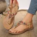 Sandales plates style bohème pour femmes sandales de gladiateur à clip rétro chaussures de plage