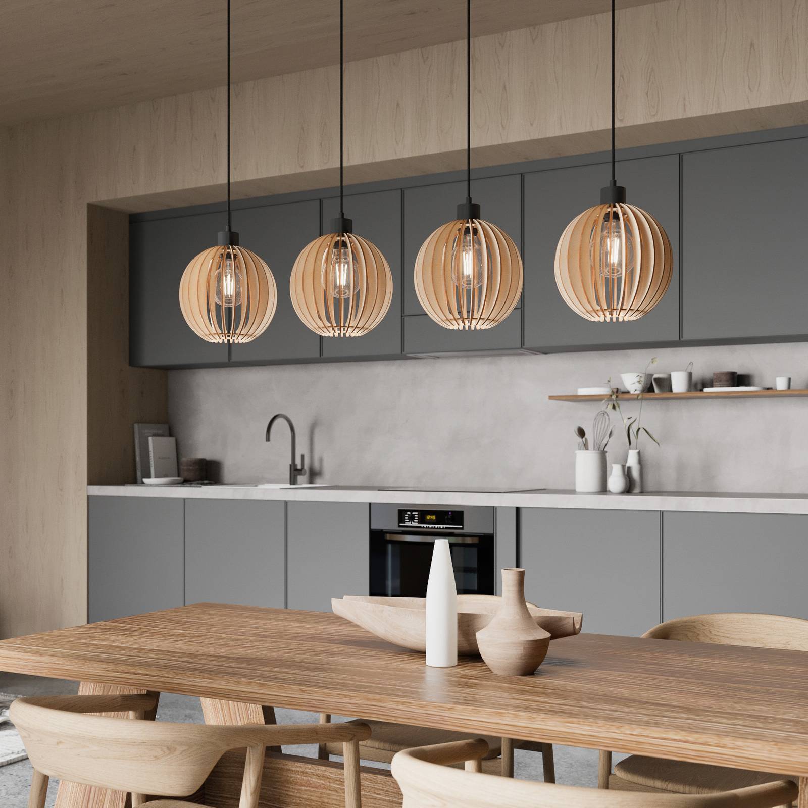 Hängelampe Clay Envostar, dimmbar, Holz hell, für Wohn- / Esszimmer, Holz, Skandinavisch, Pendelleuchte