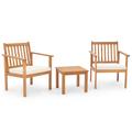 Costway 3 Pieces Patio Wood Furniture Set with soft Cushions for Porch-White
