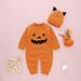 TANGNADE Halloween Costumes For Girls Newborn Infant Boys Pumpkin Knitted Sweater Kid Jumpsuit Romper Hat Caps Cotton 1 Piece Outfits Clothes Girl Halloween Costumes