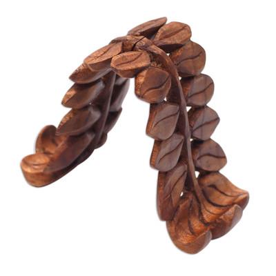 The Leaves,'Hand-Carved Polished Leafy Jempinis Wood Phone Holder'