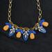 J. Crew Jewelry | Designer J. Crew Blue Rhinestones Stuited Blooming Statement Necklace | Color: Blue/Orange | Size: Os