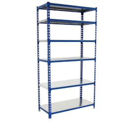 SimonRack Simonclick schraubenloses Metallregal 6 Böden. Farbe BLAU/VERZINKT 2500x800x300 mm Image