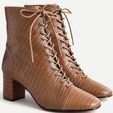 J. Crew Shoes | Jcrew Lace Up Willa Boots In Lizard Embossed Leather. Size 7.5 | Color: Tan | Size: 7.5
