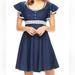 Disney Dresses | Disney Beauty And The Beast Chambray Dress Women’s Size Small Embroidered Lace | Color: Blue | Size: S