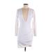 Casual Dress - Bodycon Plunge Long sleeves: White Print Dresses - Women's Size Medium