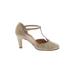 Paul Green Heels: D'Orsay Chunky Heel Cocktail Party Tan Print Shoes - Women's Size 4 - Round Toe