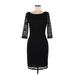 Laundry by Shelli Segal Cocktail Dress - Sheath Boatneck 3/4 sleeves: Black Print Dresses - Women's Size 8