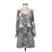 Parker Casual Dress - Shift Cold Shoulder 3/4 sleeves: Silver Dresses - Women's Size X-Small