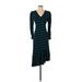 Diane von Furstenberg Casual Dress - Midi V-Neck 3/4 sleeves: Teal Dresses - Women's Size 4