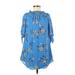 City Studio Casual Dress - Shift High Neck 3/4 sleeves: Blue Floral Dresses - Women's Size Small