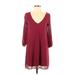 Lulus Casual Dress - Shift Plunge 3/4 sleeves: Burgundy Print Dresses - Women's Size Small