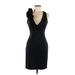 Jessica McClintock Cocktail Dress - Sheath Plunge Sleeveless: Black Print Dresses - Women's Size 6