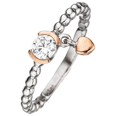 Fingerring JOBO Gr. 60, silber (silber 925), Fingerringe, Damen, 60, Silber 925 (Sterlingsilber), Herz 925 Silber bicolo