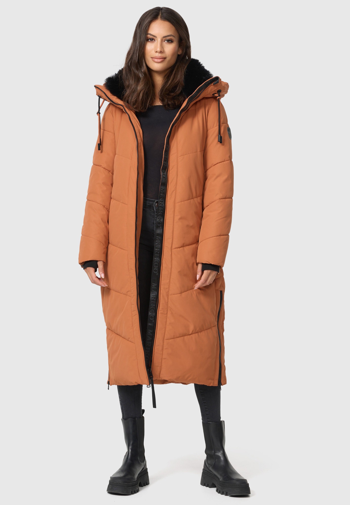 Winterjacke MARIKOO "Nadaree XVI", Damen, Gr. XL, bunt (rusty cinnamon), Obermaterial: 100% Polyester; Futter: 100% Polyester; Wattierung: 100% Polyester; Ärmelfutter: 100% Polyester, Jacken, Stepp Mantel mit großer Kapuze Image