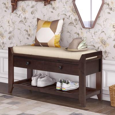 Multipurpose Storage Shoe Bench with Cushioned Seat and Drawers