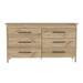 6 Drawer Double Dresser Wezz Six drawers, Black Metal Pulls, 31.7" Height, Bedroom, Light Oak / White