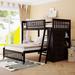 Wooden Twin Over Full Bunk Bed With Six Drawers And Flexible Shelves,Bottom Bed With Wheels,Espresso