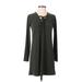 Veronica M. Casual Dress - Shift Tie Neck Long sleeves: Green Solid Dresses - New - Women's Size X-Small