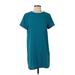 FELICITY & COCO Casual Dress - Shift Crew Neck Short sleeves: Teal Solid Dresses - Women's Size Small