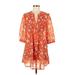 XXI Casual Dress - A-Line V Neck 3/4 sleeves: Orange Floral Dresses - Women's Size Medium