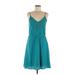 Maurices Casual Dress - Mini Plunge Sleeveless: Teal Print Dresses - Women's Size Medium
