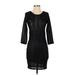 Sanctuary Casual Dress - Bodycon Crew Neck 3/4 sleeves: Black Solid Dresses - Women's Size X-Small