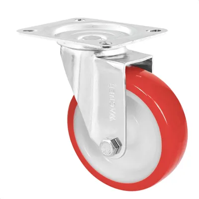 WAGNER Soft-Lenkrolle - Ø 100 mm, Stahl verzinkt, rot/weiß, Anschraubplatte, Tragkraft 75 kg - 04680001 Image