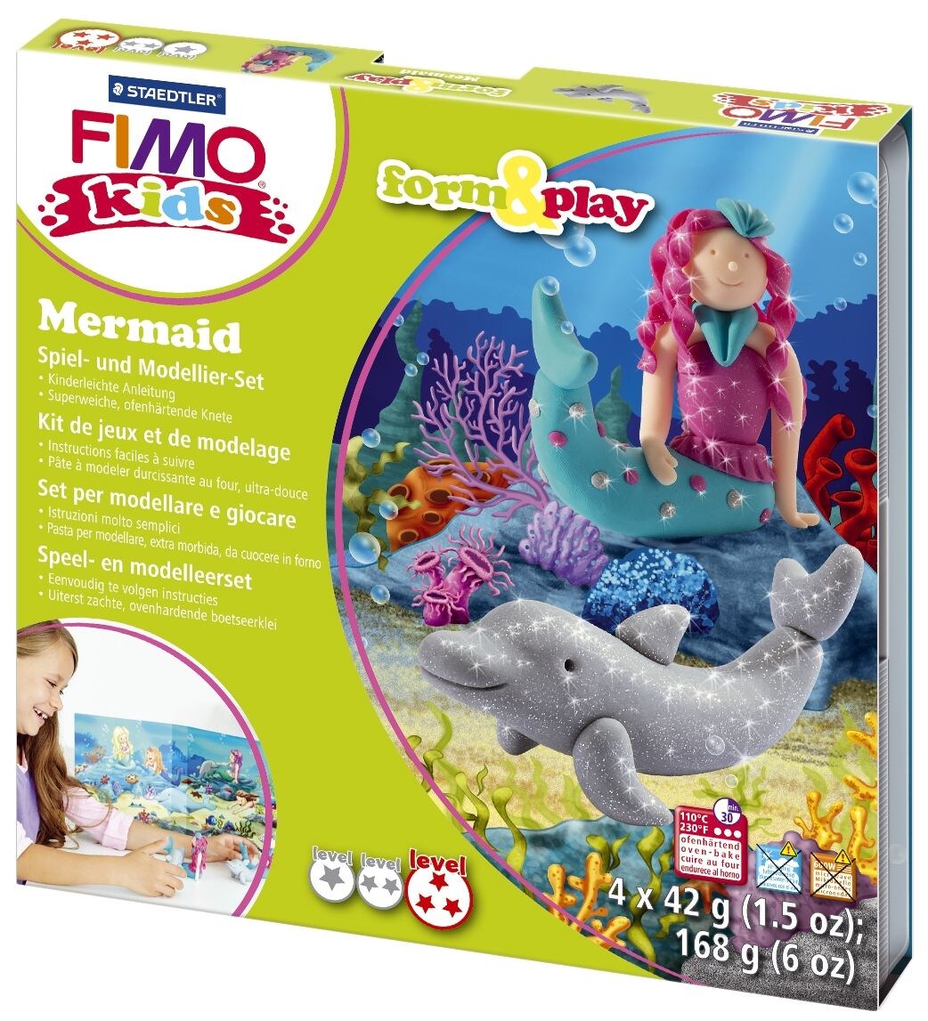 Staedtler® ST8034 12 LY Modelliermasse FIMO® Kids Materialpackung Form & Play "Mermaid", 4 x 42 g Image