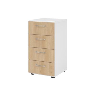 bümö smart Schubladenschrank, Büroschrank in Weiß/Eiche mit 4 Schüben - Bürocontainer aus Holz, Container mit Metallgriffen & Soft-Stop Schubladen Image