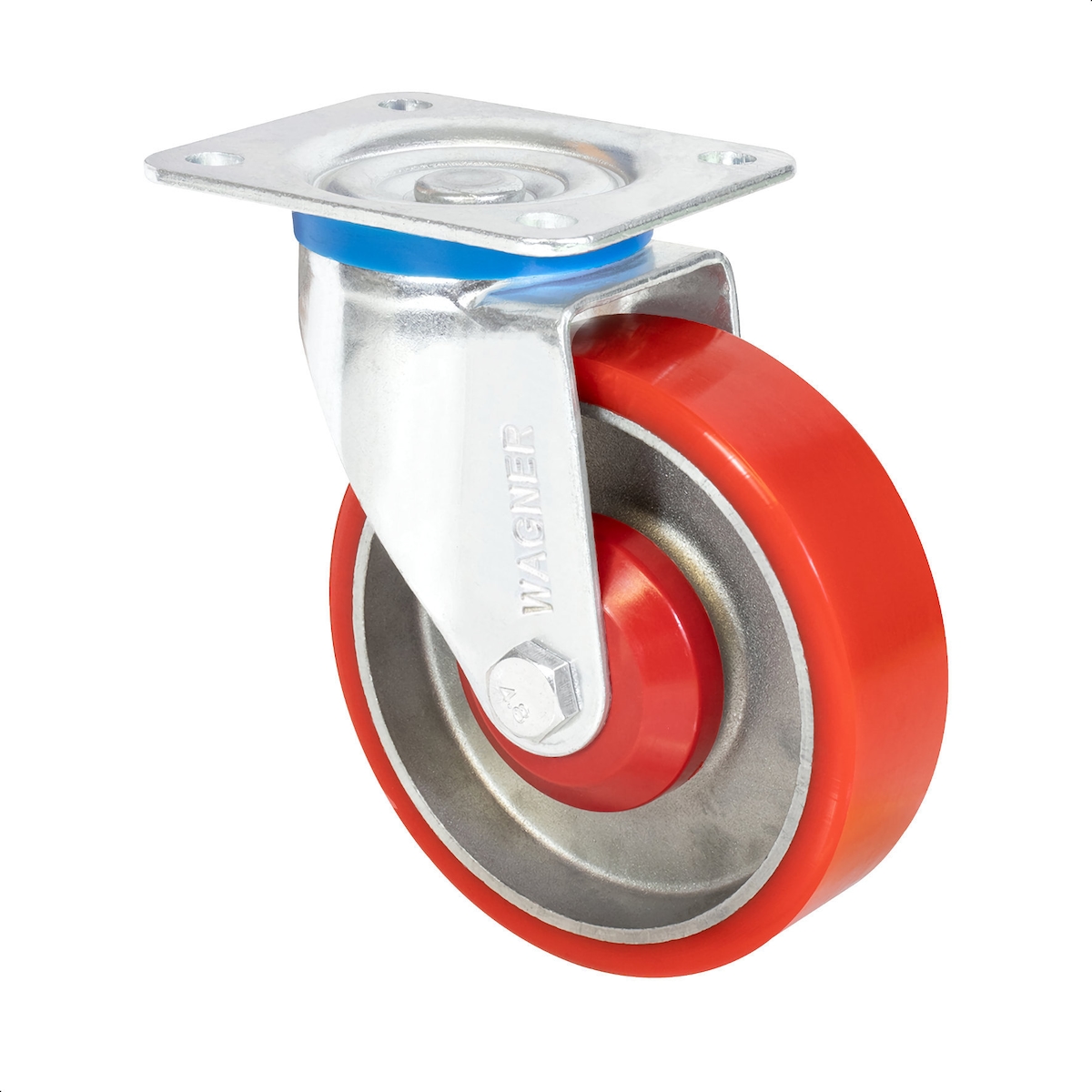 WAGNER Soft-Schwerlast Lenkrolle - Ø 125 mm, Stahl & Gusseisen, rot/silber, Platte, Tragkraft 300 kg - 04012501 Image