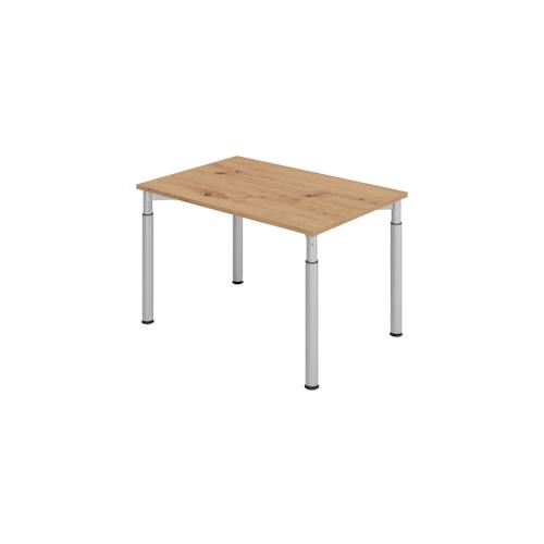 bümö höhenverstellbarer Schreibtisch 120x80 cm in Asteiche, Gestell silber - PC Tisch höhenverstellbar & klein, höhenverstellbarer Tisch Büro,