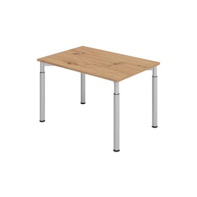 bümö höhenverstellbarer Schreibtisch 120x80 cm in Asteiche, Gestell silber - PC Tisch höhenverstellbar & klein, höhenverstellbarer Tisch Büro, Image