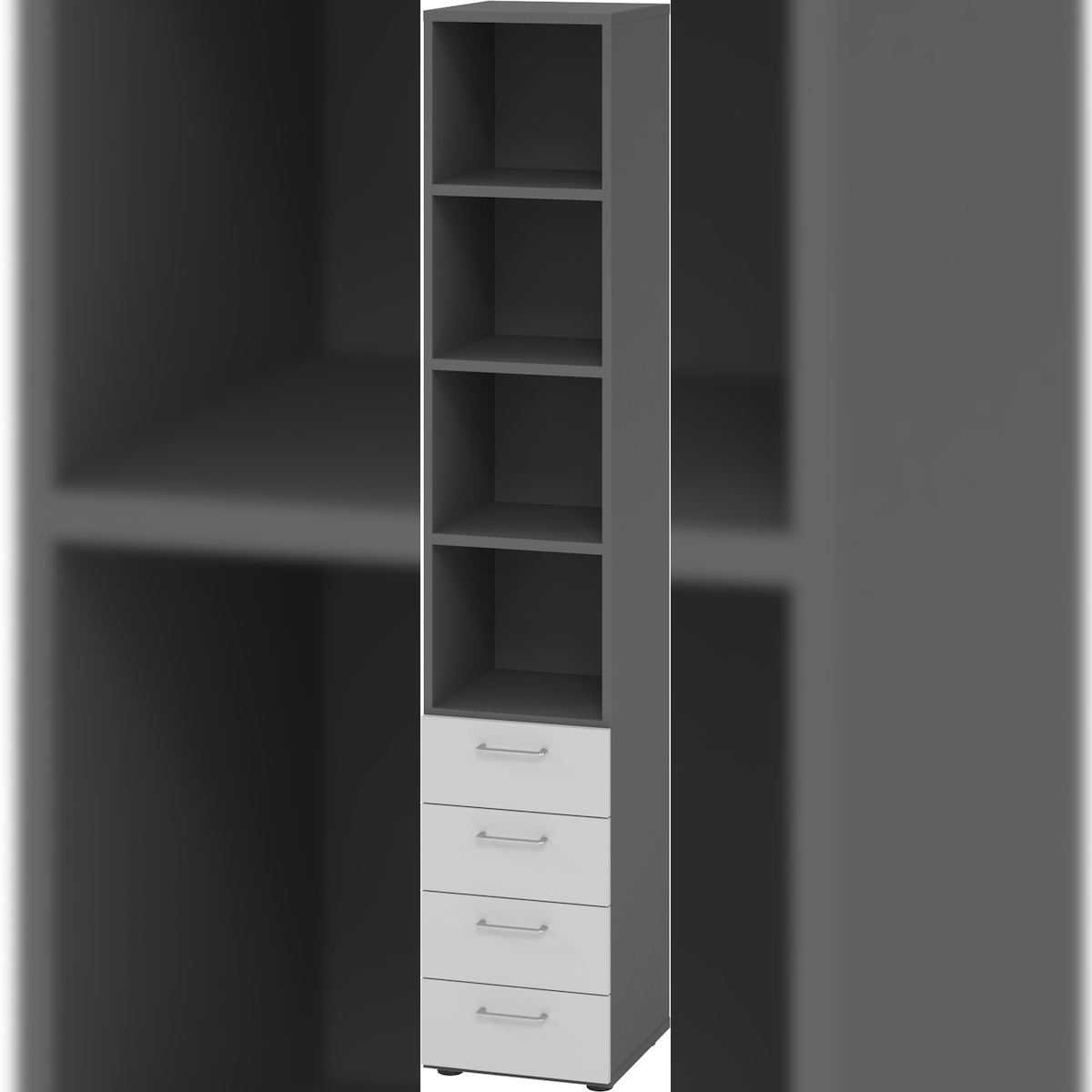 bümö smart Schubladenschrank, Büroschrank in Graphit/Grau mit 4 Schüben & 4 Regalfächern - Bürocontainer aus Holz, Container mit Metallgriffen & Image