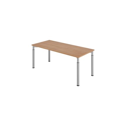 bümö höhenverstellbarer Schreibtisch 180x80 cm in Nussbaum, Gestell silber - PC Tisch höhenverstellbar & groß, höhenverstellbarer Tisch Büro, großer