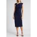 Asymmetric Neck Side Ruched Midi Sheath Dress