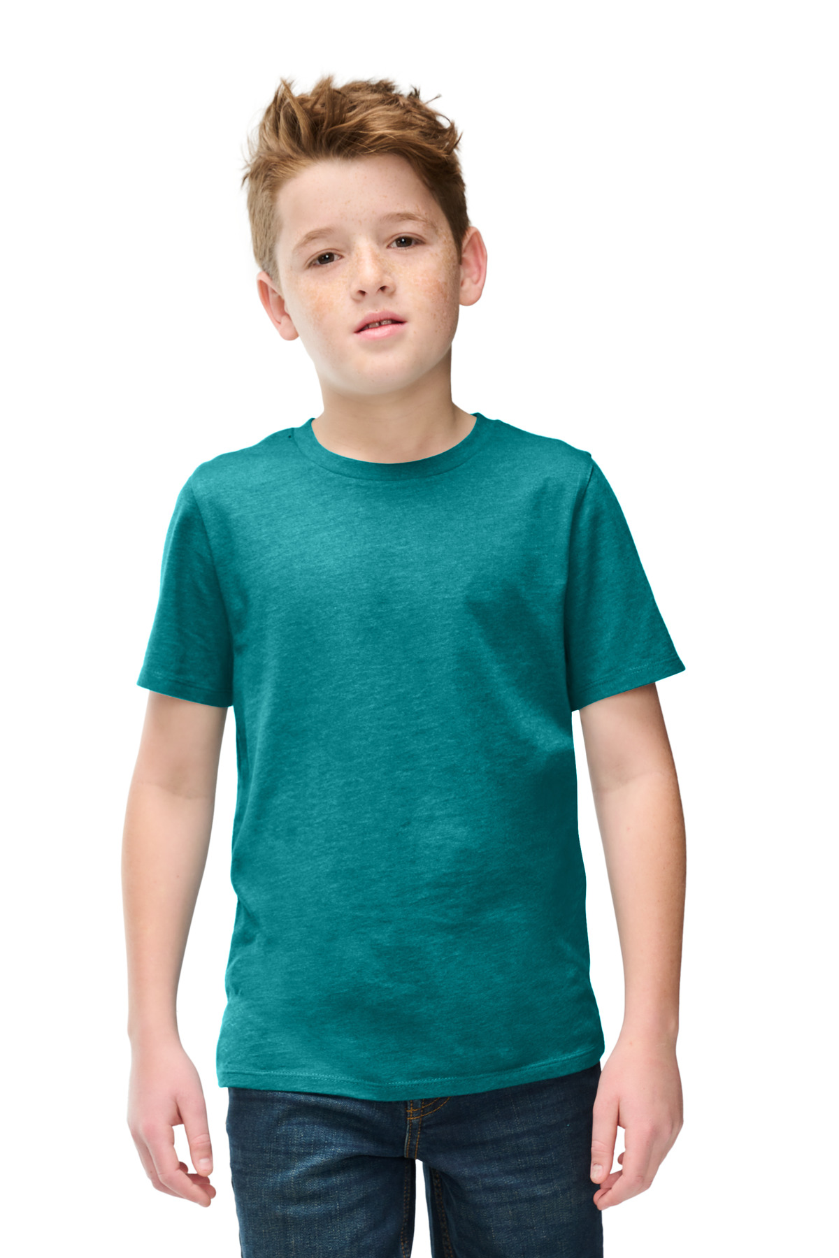 District DT108Y Youth Perfect Blend CVC Top in Heathered Teal size XS | Cotton/Polyester