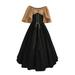 Women Round Neck Dress Flare Sleeve Off Shoulder Medieval Vintage Dresses With Corset Patchwork Ball Gown Khaki XXL