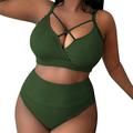 Female 4/July 1 Piece Swimsuit Women for Lap Swimming 2024 Women s Plus Size Solid Color Suspender High Waisted Bikini Plus Size Swimsuit Green XL