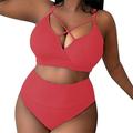 Female 4/July 1 Piece Swimsuit Women for Lap Swimming 2024 Women s Plus Size Solid Color Suspender High Waisted Bikini Plus Size Swimsuit Watermelon Red L