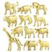 Toma 12 Set of Gold Plastic Animal Figurines Jungle Wild Animals Models Mini Animals Desktop Ornament for Children