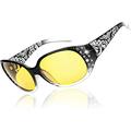 LVIOE Night-Vision Driving Glasses Wrap Around Anti Glare with Polarized Yellow Lens for Women