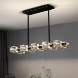 JIAH Dining Room Light Fixture Modern Crystal Chandeleirs Semi Flush Mount Ceiling Light Fixture Black Metal Crystal Pendant Light for Kitchen Island Farmhouse Dining Room Living Room (10-Lights)â€¦