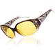 LVIOE Night-Vision Driving Glasses Wrap Around Anti Glare with Polarized Yellow Lens for Women