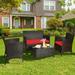 4 Pieces Comfortable Rattan Outdoor Conversation Furniture Set with Glass Table