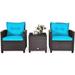 3PCS Patio Set Outdoor Rattan Wicker Conversation Set Patio Bistro Sofa Set with Washable Cushions and Tempered Glass Top Coffee Table