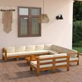 Furniture Sets 10 Piece Patio Lounge Set with Cream White Cushions Acacia Wood Outdoor Tables for Conversation Dining Outdoor Chair Cushions White